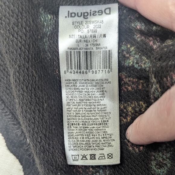 Desigual 100% Cotton Floral Mandala Sweater Raw Hem Rhinestones XL - Picture 3 of 13